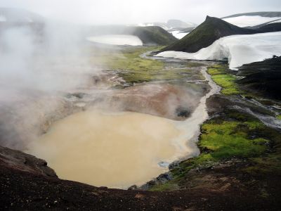 Sopečná krajina na treku Laugavegur