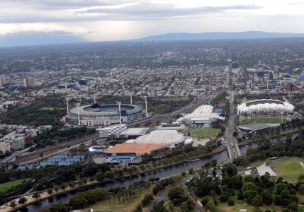 Pohled na tenisový areál, kde se koná Granslamový turnaj Australian Open